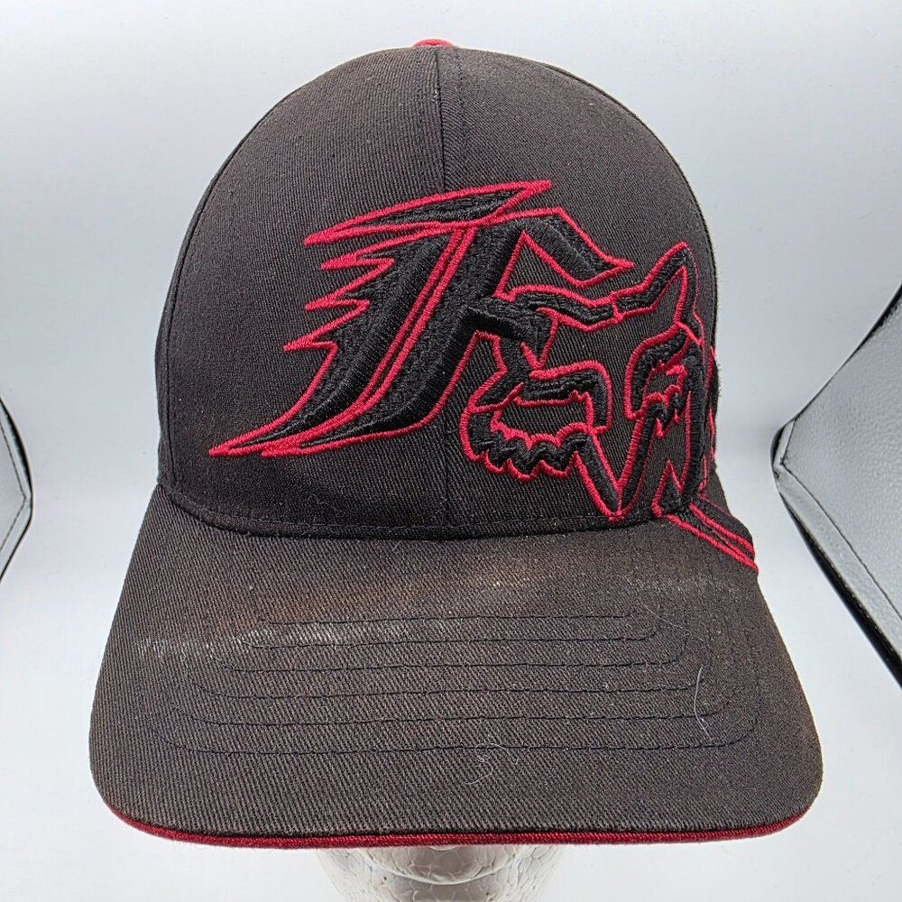 Fox Racing Mens L/XL Black Red Embroidered Baseball Hat Casual Cap Motorcycles